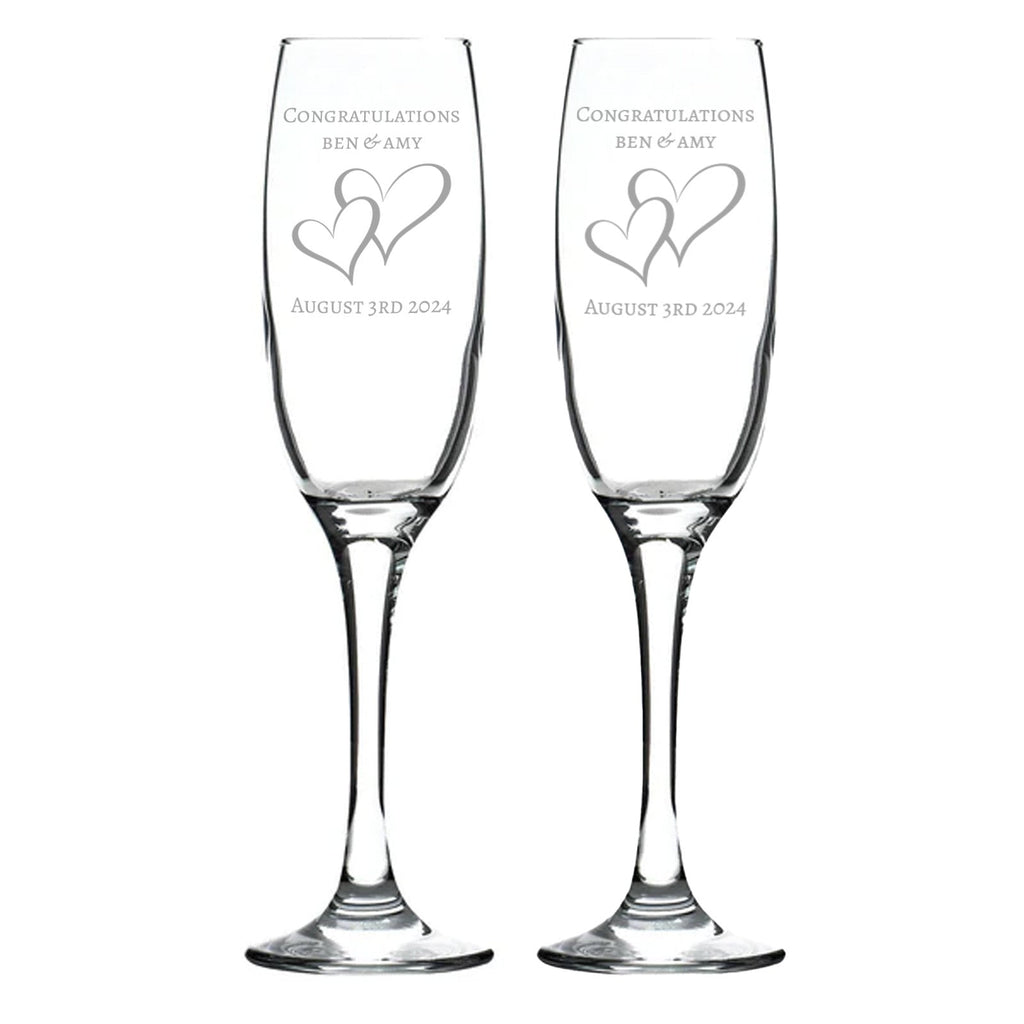 Heart Design Personalised Couples Pair of Champagne Flutes in Gift Box - YouPersonalise