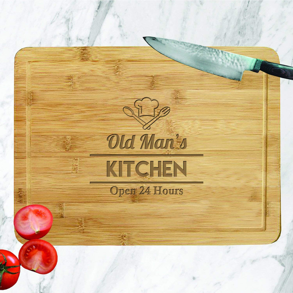 Laser Engraved Bamboo Chopping Board | Cheese Board | Cutting Board with a Chef Hat and The Wording Dad's Kitchen Open 24 Hours - YouPersonalise