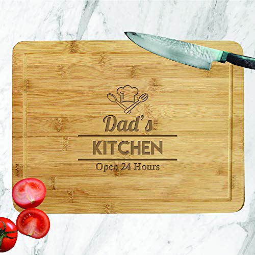 Laser Engraved Bamboo Chopping Board | Cheese Board | Cutting Board with a Chef Hat and The Wording Dad's Kitchen Open 24 Hours - YouPersonalise