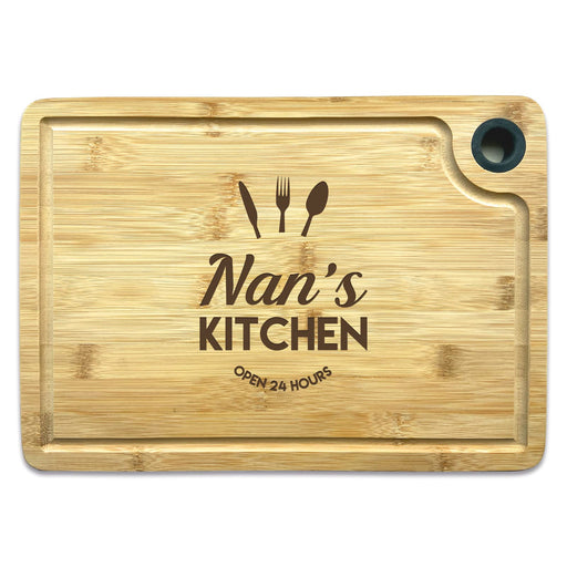 Laser Engraved Bamboo Chopping Board | Cheese Board | Cutting Board with The Wording Nan's Kitchen Open 24 Hours - Chopping Board for Nan - YouPersonalise