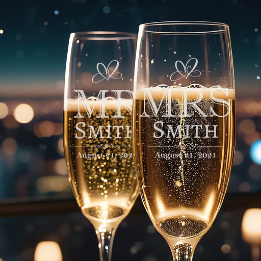 Mr & Mrs Modern Design Personalised Couples Pair of Champagne Flutes in Gift Box - YouPersonalise