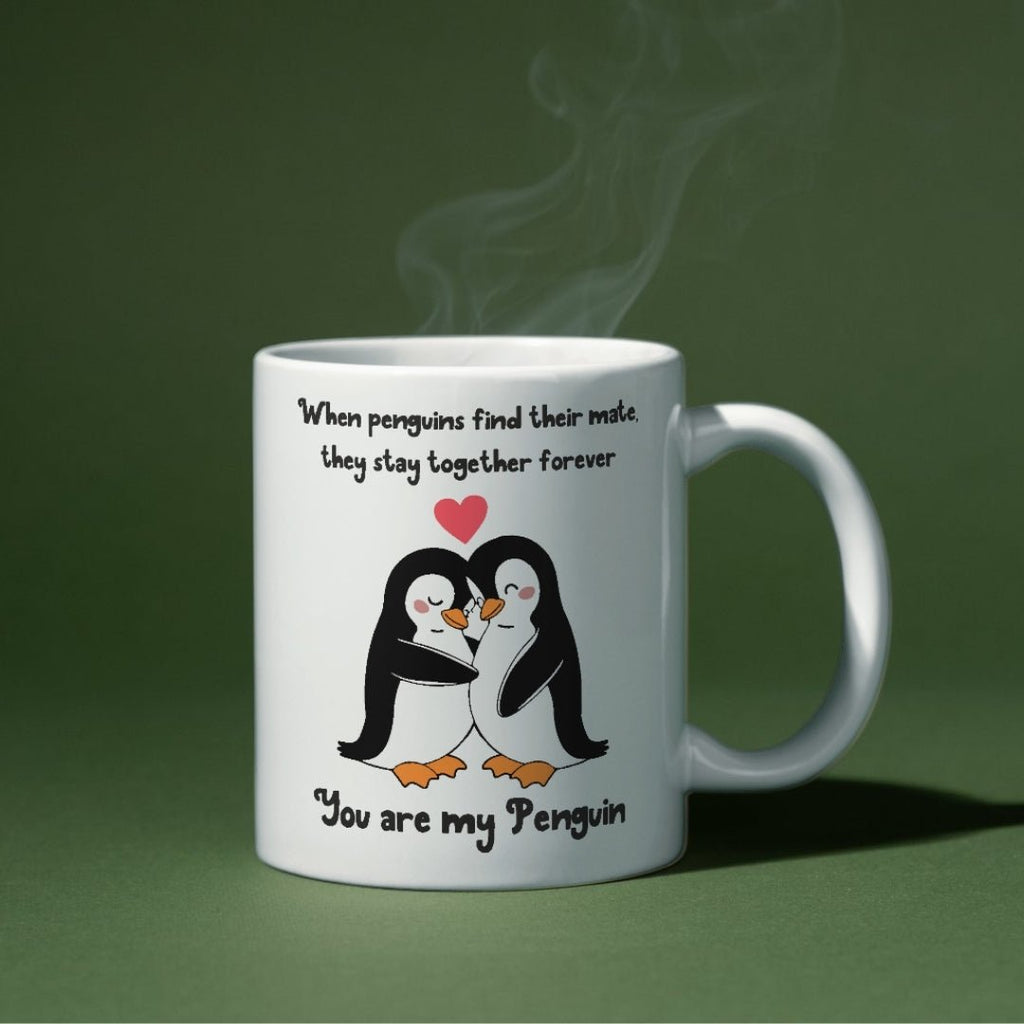 Romantic Penguin Couple Coffee Mug, White Ceramic, Love Quote Design - YouPersonalise