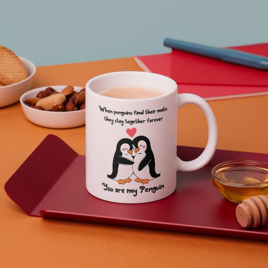 Romantic Penguin Couple Coffee Mug, White Ceramic, Love Quote Design - YouPersonalise