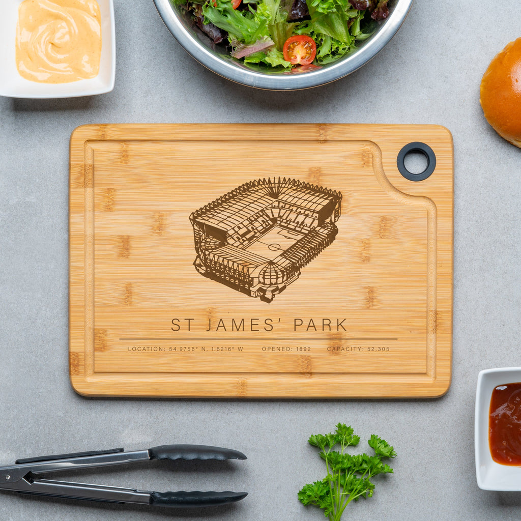 St James' Park Engraved Bamboo Chopping Board – A Tribute to Newcastle United's Historic Stadium - YouPersonalise