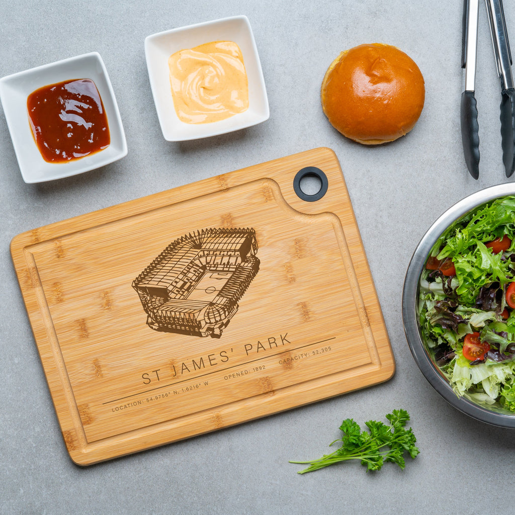 St James' Park Engraved Bamboo Chopping Board – A Tribute to Newcastle United's Historic Stadium - YouPersonalise