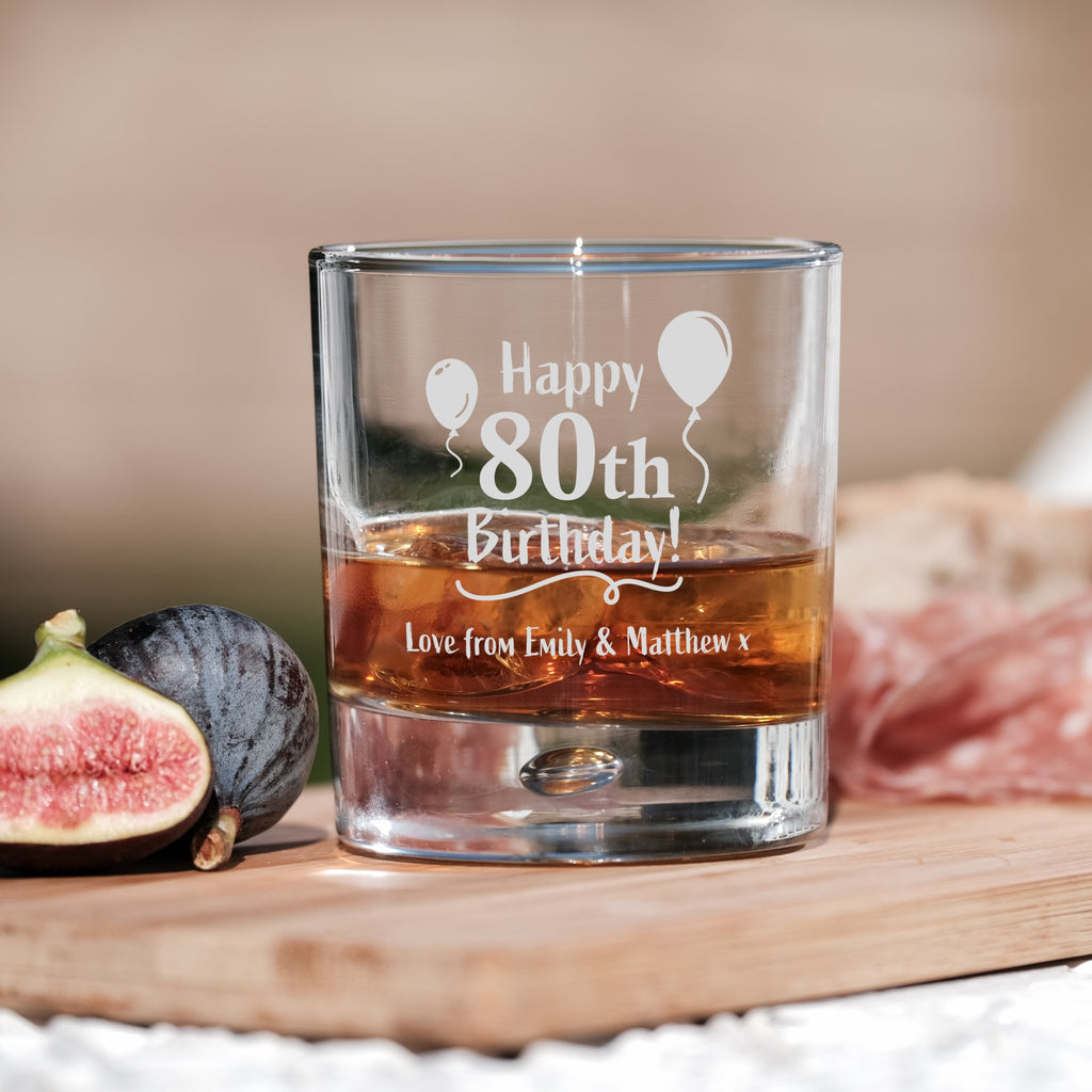 80th Birthday Engraved Whiskey Glass Design 5 - YouPersonalise