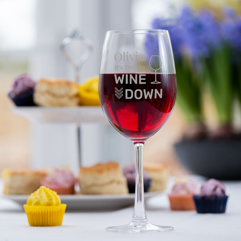 It's Time To Wine Down Personalised Engraved Wine Glass - YouPersonalise