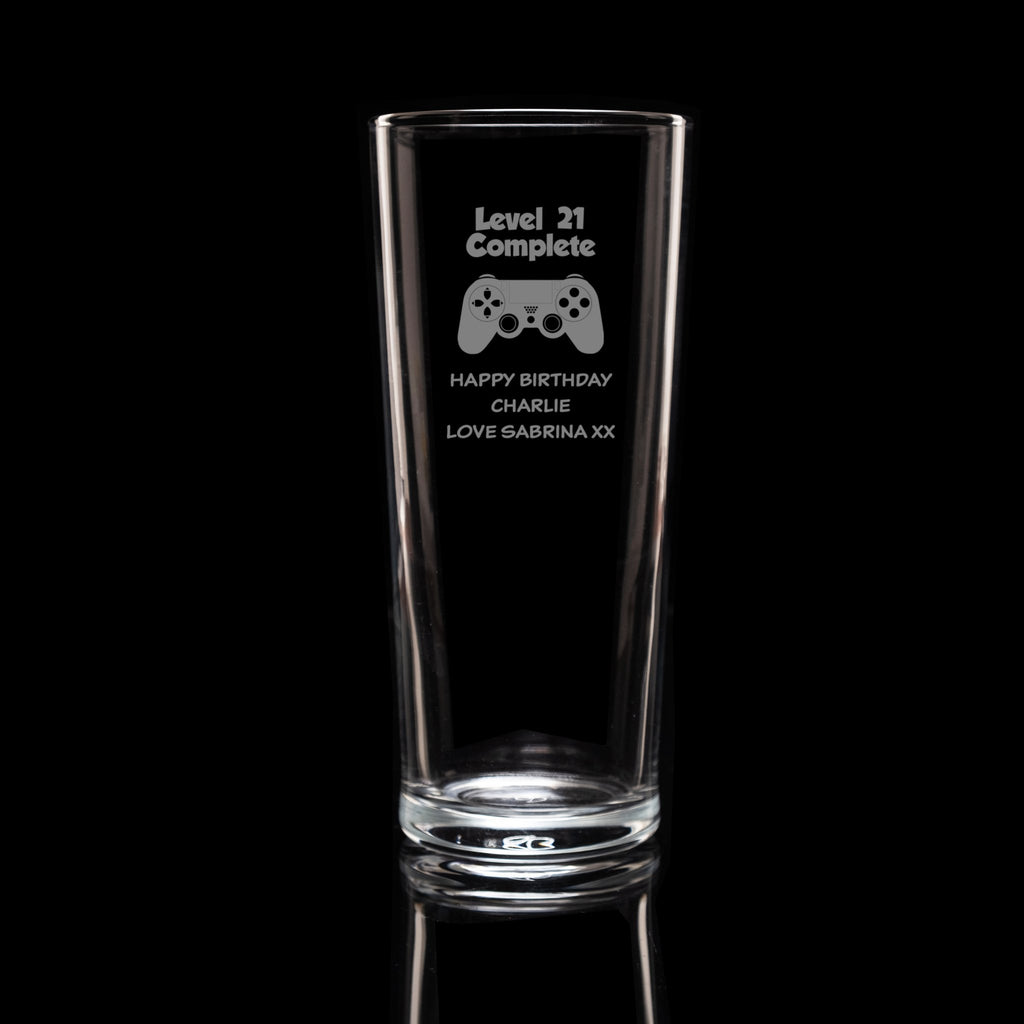 Level Complete Birthday Pint Glass with Themed Controller - YouPersonalise