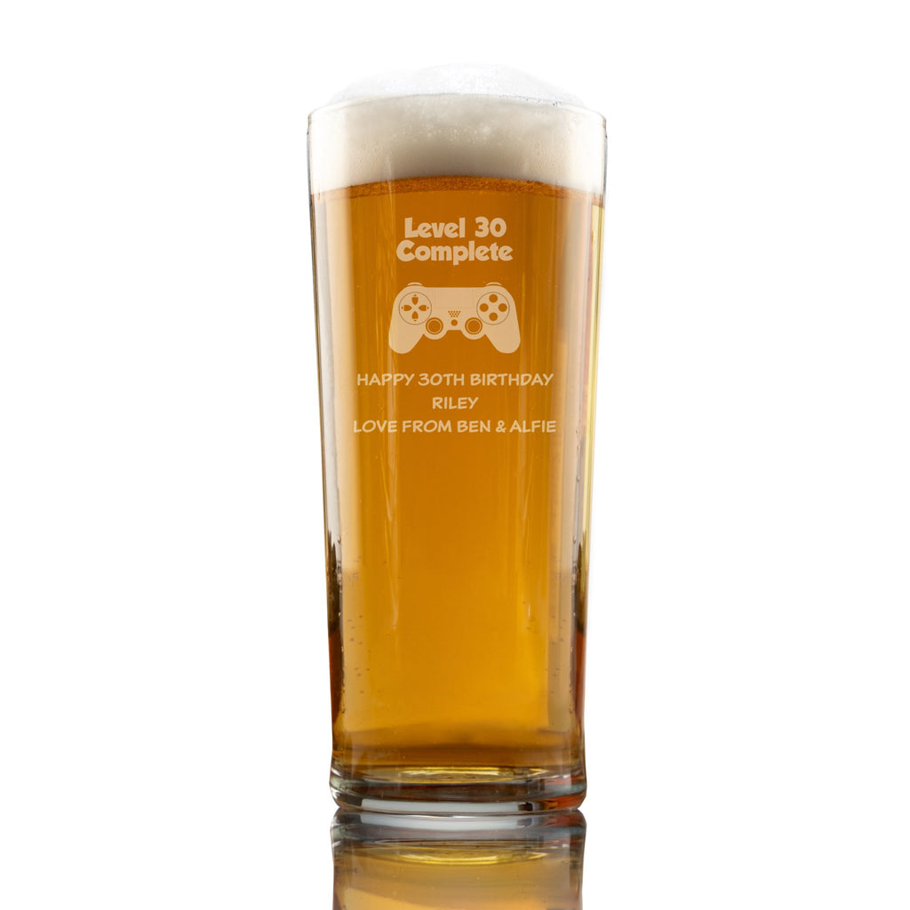 Level Complete Birthday Pint Glass with Themed Controller - YouPersonalise