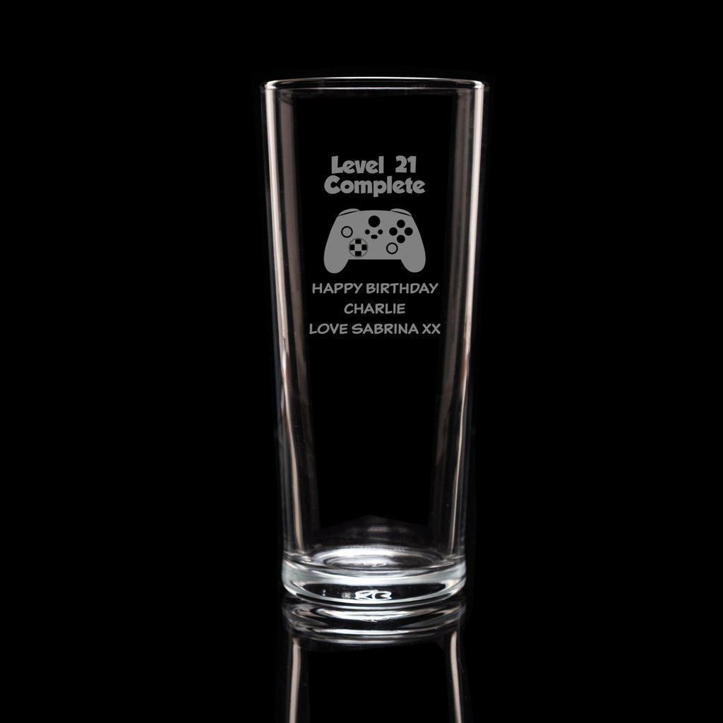 Level Complete Birthday Pint Glass with Themed Controller - YouPersonalise