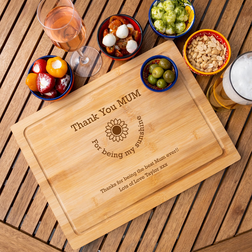 Mum's Sunshine Flower Design Personalised Engraved Chopping Board - YouPersonalise