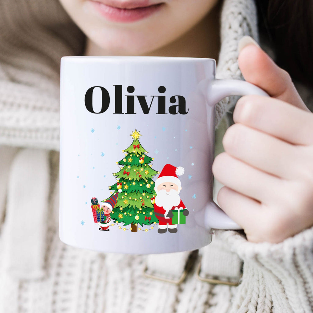 Personalised Christmas Mug Perfect Festive Gift 11oz White Ceramic Christmas Character Mug with Santa, Christmas Tree and Elf - YouPersonalise