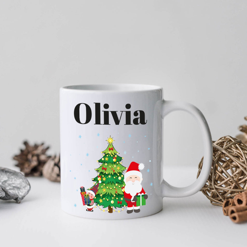 Personalised Christmas Mug Perfect Festive Gift 11oz White Ceramic Christmas Character Mug with Santa, Christmas Tree and Elf - YouPersonalise