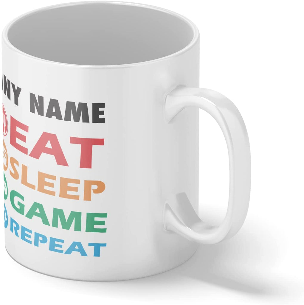 Personalised Mug Eat, Sleep, Game, Repeat - Add Your Special One's Name (11oz) - Custom Gift for Birthdays, Christmas, Special Occasions, Secret Santa - YouPersonalise