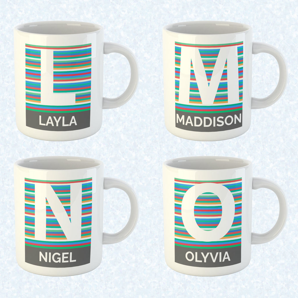 Personalised Name And Initial Mug With Stripes Theme - YouPersonalise