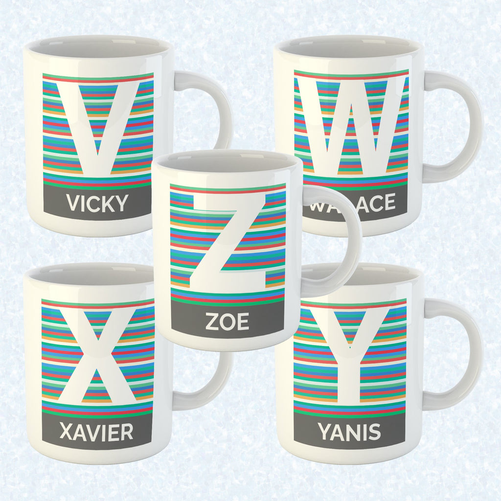 Personalised Name And Initial Mug With Stripes Theme - YouPersonalise