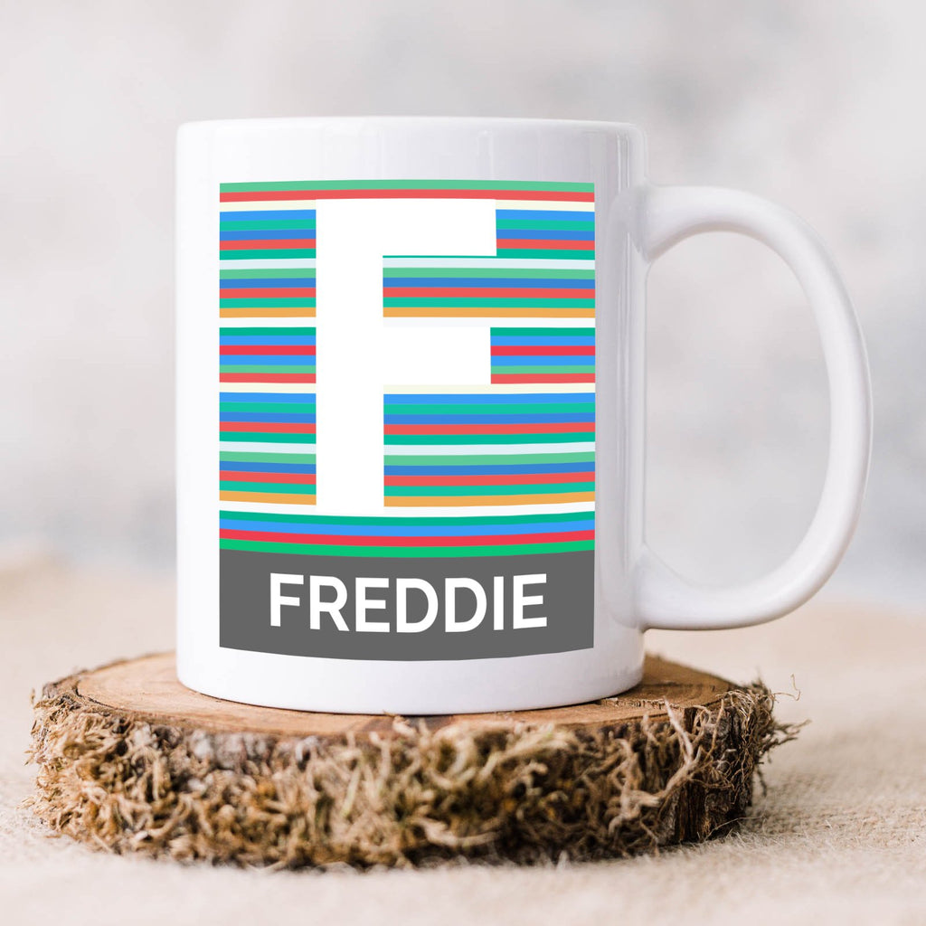 Personalised Name And Initial Mug With Stripes Theme - YouPersonalise