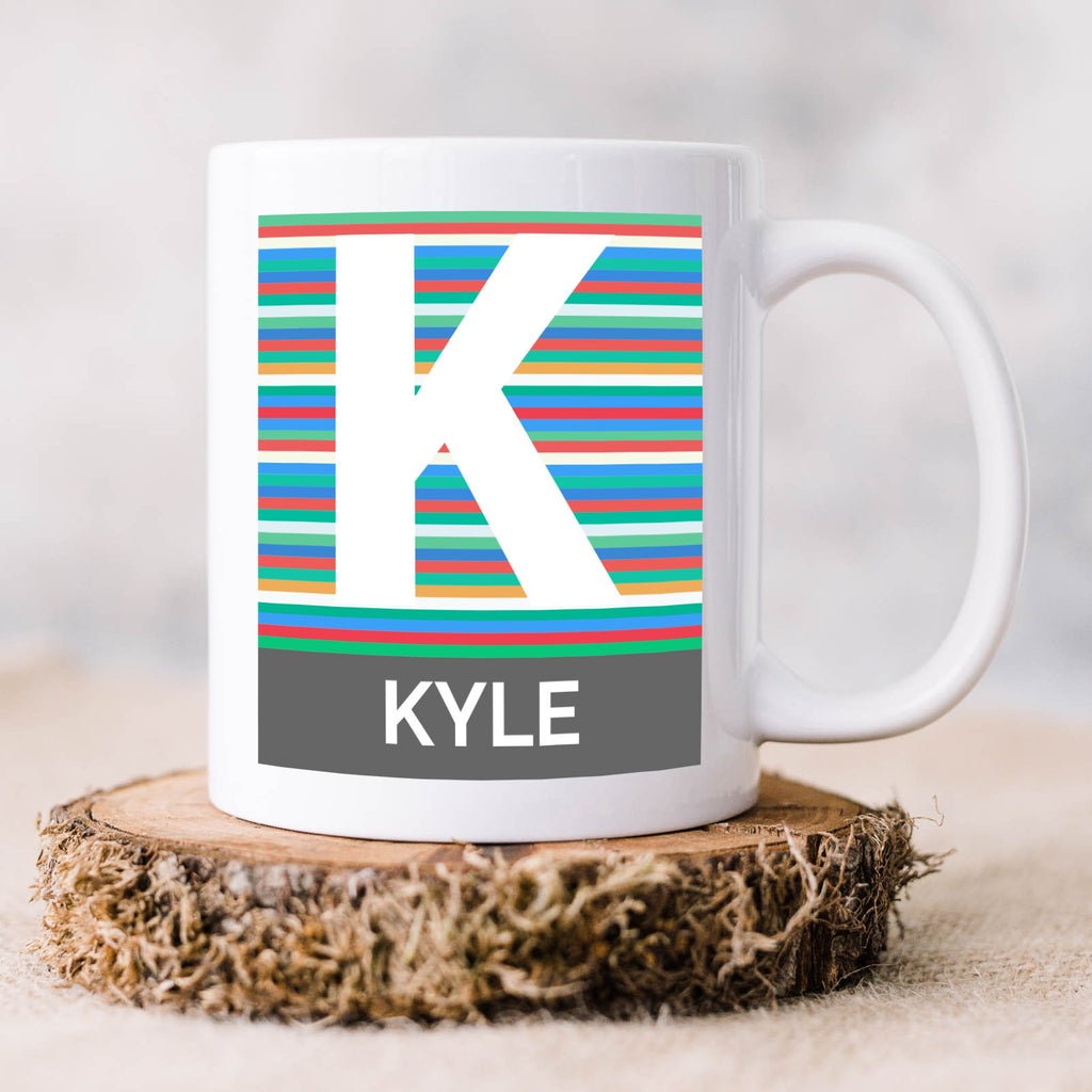 Personalised Name And Initial Mug With Stripes Theme - YouPersonalise