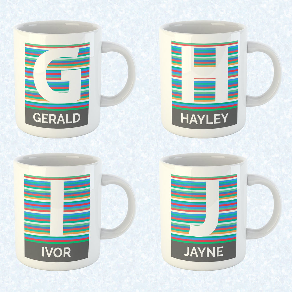 Personalised Name And Initial Mug With Stripes Theme - YouPersonalise