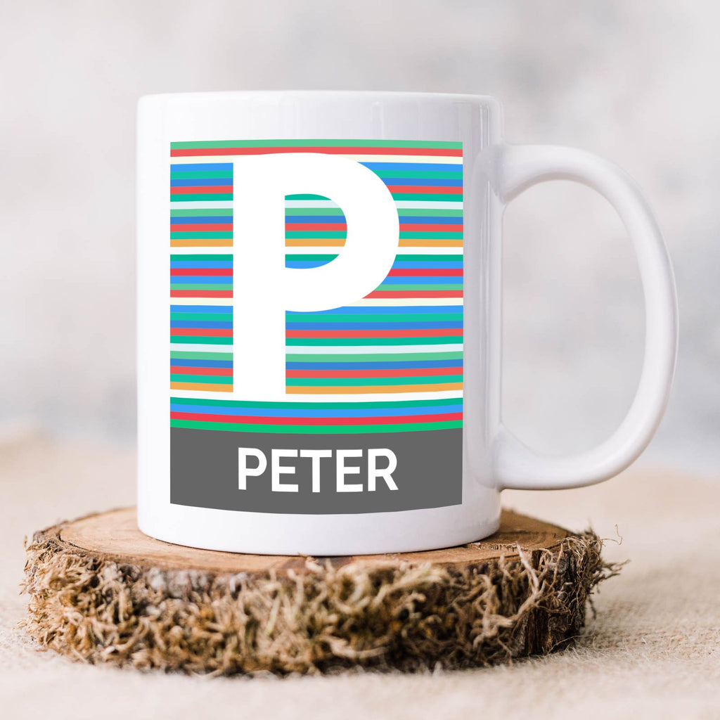 Personalised Name And Initial Mug With Stripes Theme - YouPersonalise