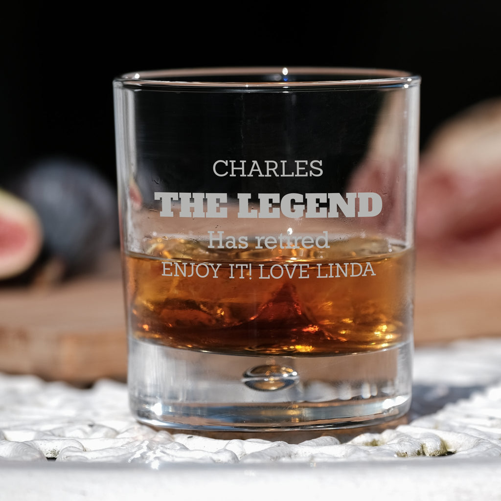 The Legend Retirement Personalised Engraved Bubble Whiskey Glass - YouPersonalise